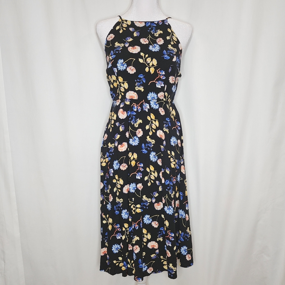 Forever 21 Sz M Open Back Floral Spaghetti Strap Midi Length Dress